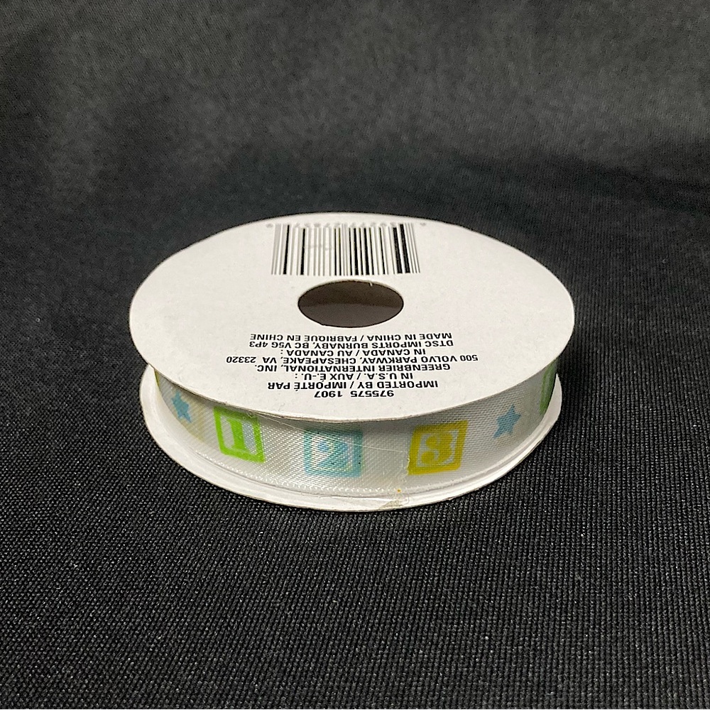 ⭐️ Baby Shower Pearly White Multicolor ABC 123 Craft Ribbon 5/8” x 108”